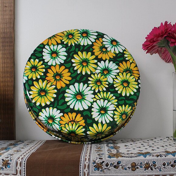 Vintage Marsh Allan Metal Flower Power Daisy Round Tray 1960'S 12.25" Dia. - Picture 7 of 9